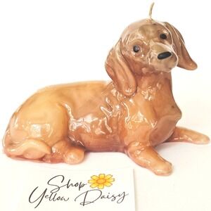 Unique Dachshund Long Hair Miniature Dog Candle Brown Pet Collectible Gift M1119